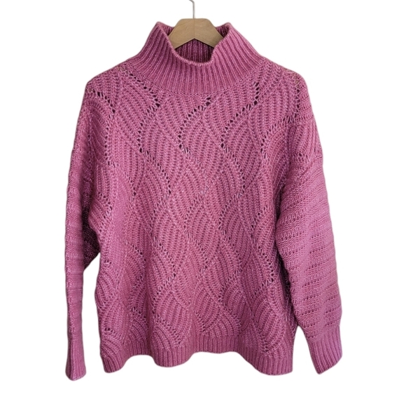 NWT Reiss | Pink Ola Oversized Open Knit Mockneck Sweater Size Small - Picture 1 of 11